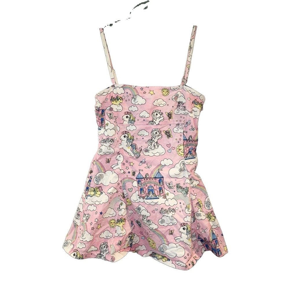 Dolls Kill My Little Pony Pink Mini Dress Short Castle Rainbow Stars Clouds M